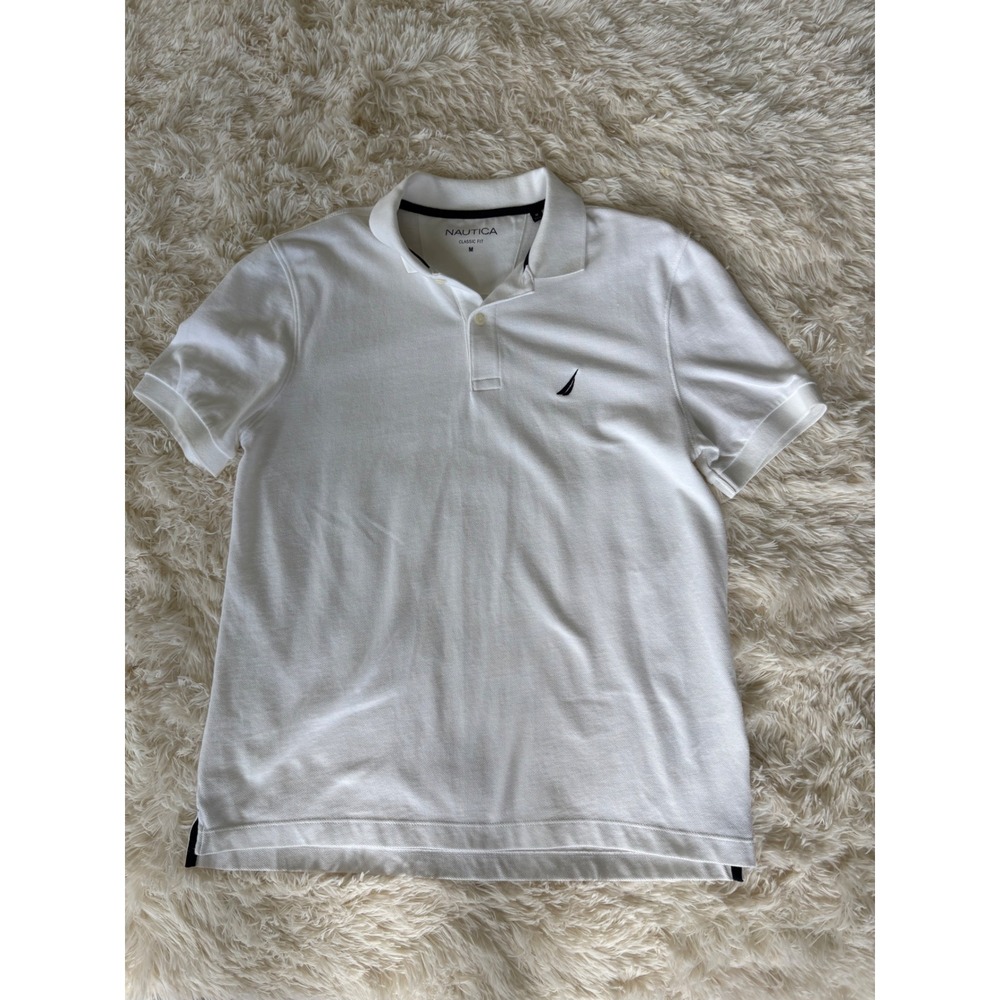 Nautica Classic Fit White Polo Shirt Mens‎ Medium Short Sleeve